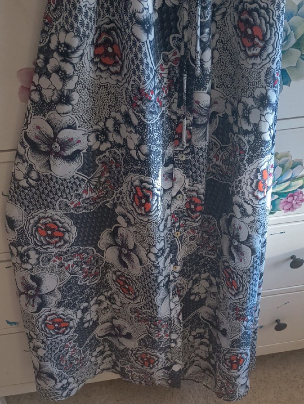 Floral Long Sleeve Maxi Dress - Blue, White & Red Accents - Picture 6 of 10